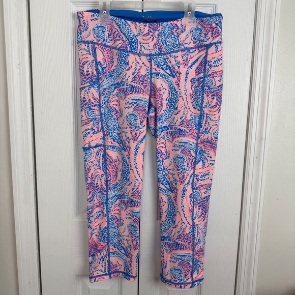 Lilly Pulitzer Pants - Lilly Pulitzer Luxletic Leggings Large Pink‎ Blue Coastal Preppy Crop Pockets